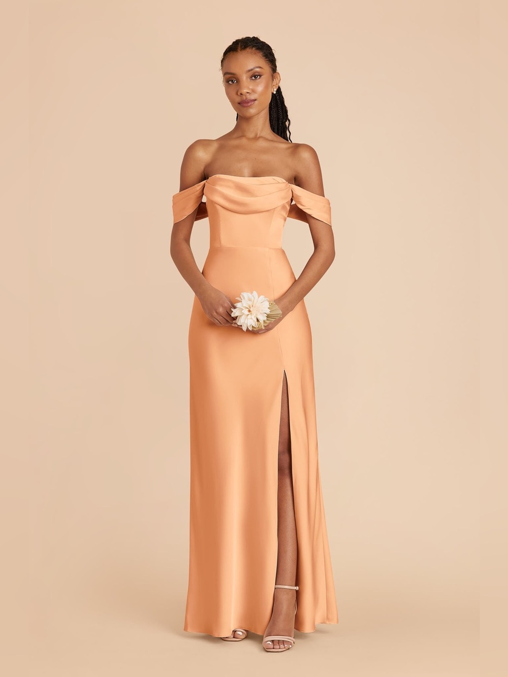 Mia Matte Satin Dress - Peach Matte Satin - Picture 1 of 4
